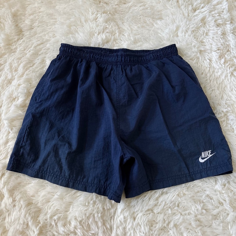 Vintage Nike Nylon Athletic Shorts Navy Blue Big Logo Mesh Lined XL Youth Mens S